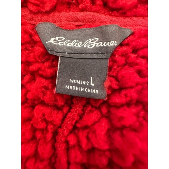 Eddie Bauer Plush Camp Suit Hooded Jumpsuit Sz L Sherpa Fleece Red Teddy Bear - Picture 4 of 15